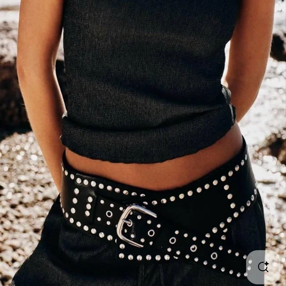 Zara Dark Brown Studded Sash Belt. Genuine Leather. Size 34  display picture 1